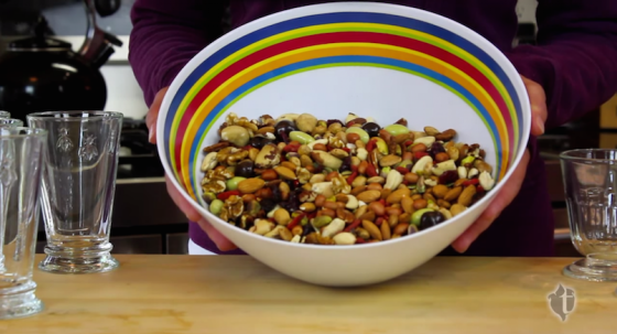 trail mix in white bowl