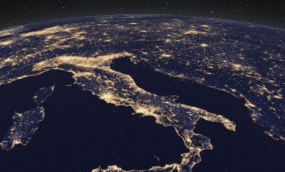 Earth at night from space over Europe