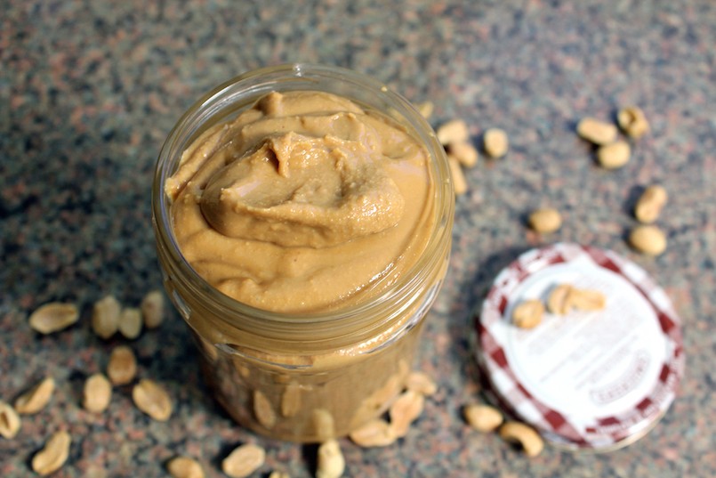 homemade peanut butter in glass jar