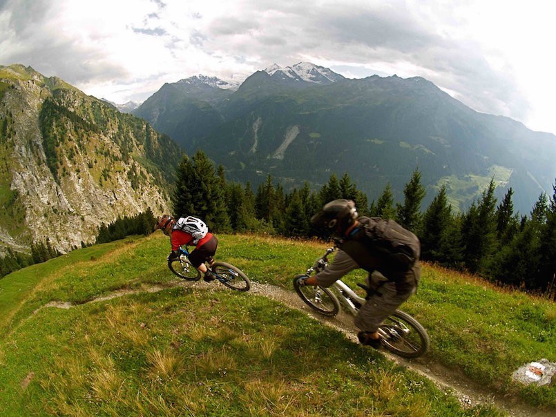 two men doing alpine mountain biking