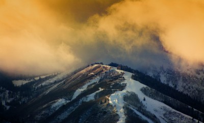clouds over ski slope