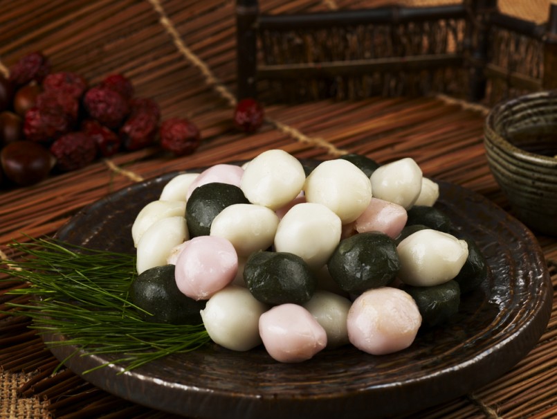 Traditional Korean rice cake decorated with pine needle
