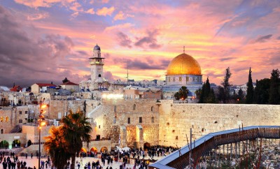 Skyline of the Old City at he Western Wall and Temple Mount in Jerusalem, Israel