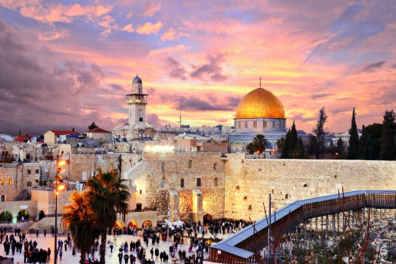 Skyline of the Old City at he Western Wall and Temple Mount in Jerusalem, Israel