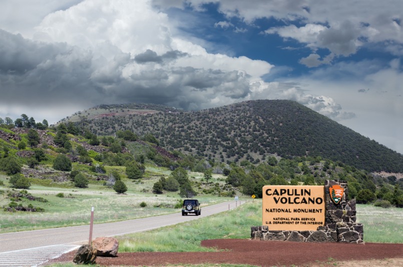The entrance to Capulin Volcano National Monument, New Mexico, US