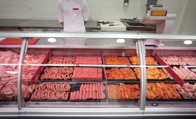 close up of various meat in a supermarket