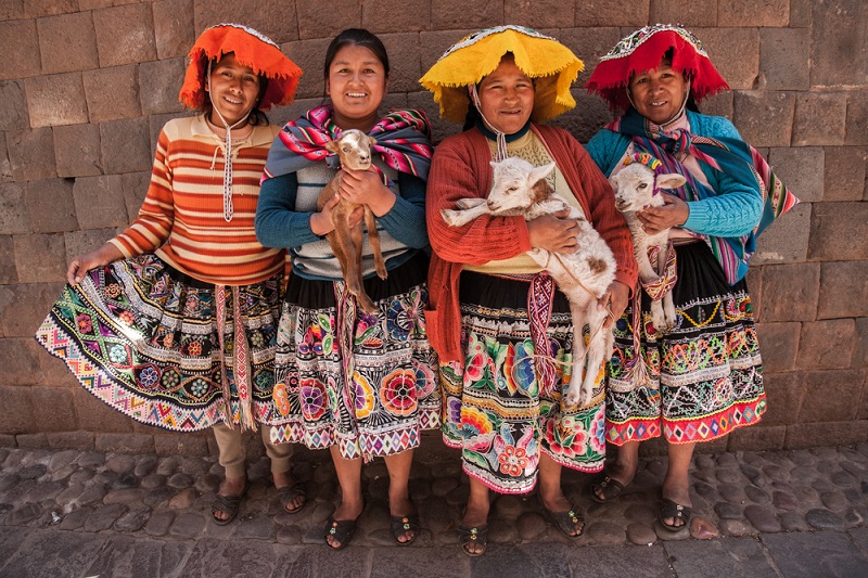CUSCO, PERU- SEPT 19: Quechua Indian women show her traditional dresses in Cusco ,Peru on September 19, 2012, Quechua dresses are known worldwide for its beautiful embroidery.