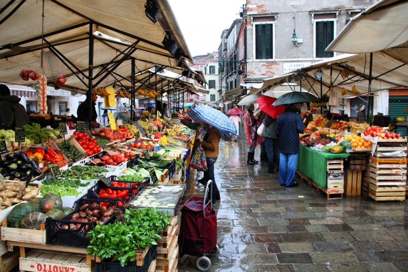 Shoppers at a farmers market on September 16, 2009 in Venice, Italy