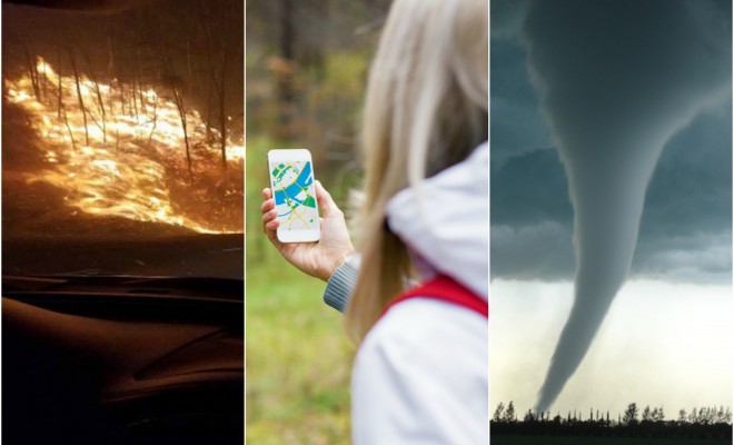 planet roundup smoky mountain wildfires forest fires blonde outdoor woman with apple phone app tornado climate change