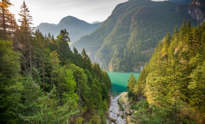 scene over Diablo lake when sunrise in the early morning in North Cascade national park,Wa,Usa